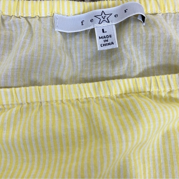 Fever Boho Peasant Blouse with Embroidered Bell Sleeves Yellow White Striped L - Picture 11 of 15